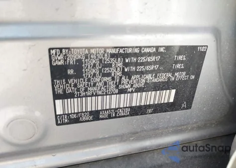 2022 Toyota Rav4 Le z USA, uszkodzony, nr VIN 2T3H1RFV1NC212708